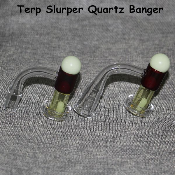 Banger al quarzo fumante Terp Slurper con marmi solidi 14mm Chiodi sottovuoto a 90 gradi per tubi dell'acqua in vetro Dab Rig