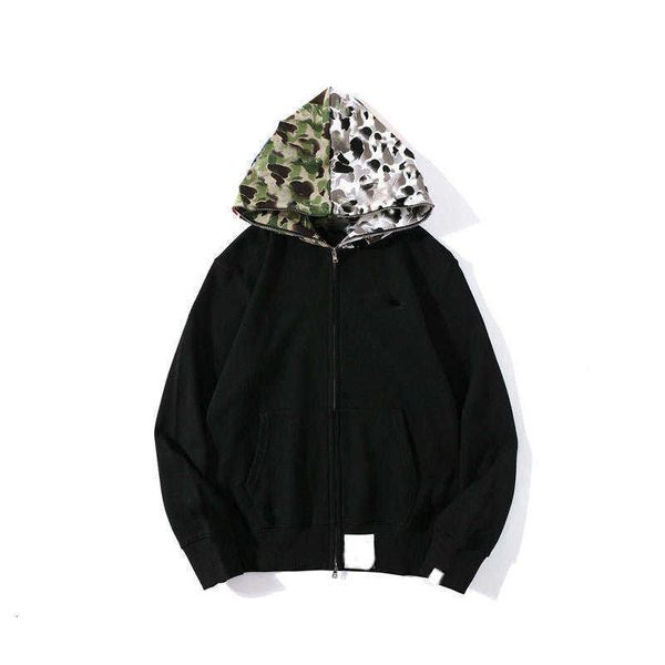 

black jacket shark head camo full zip hoodie long sleeve clothes men