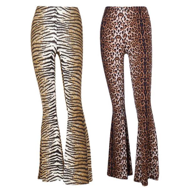 

women's pants & capris d0ud women high waisted wide leg long vintage leopard tiger stripes printed flared bell bottom floor length stre, Black;white