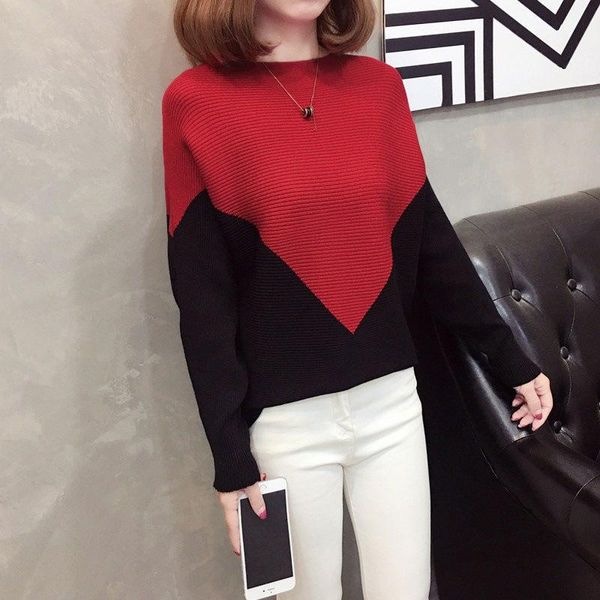 

women's sweaters 2021 spring wild word collar bat sleeve sweater women casual hit color pullover loose bottoming shirt, White;black