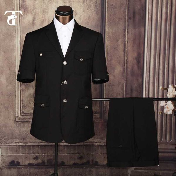 TPSAADE 2020 Estate Manica Corta Blazer Maschile Ufficio Uniforme Design Indumento Fabbrica Abiti Fantasia Per Gli Uomini Abbigliamento Safari Suit X0909