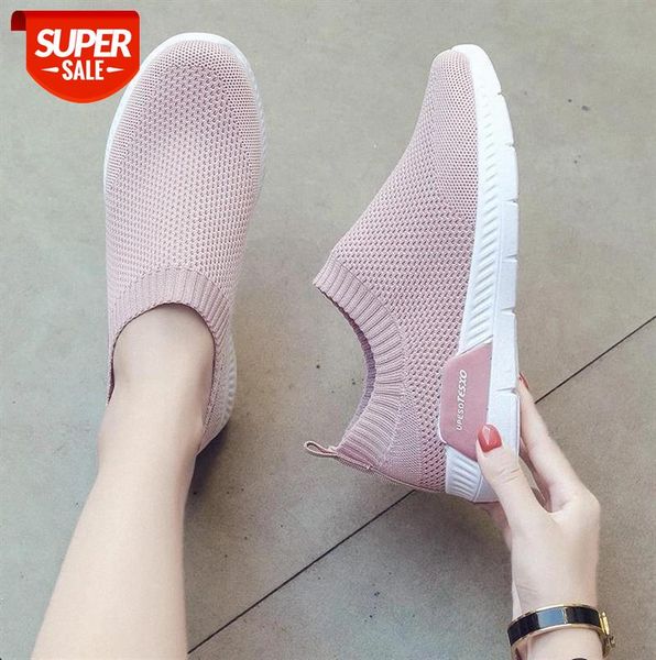 

knitted elastic mesh slip-on platform sneakers new summer shoes women concise casual female shoes black white flat #u05j