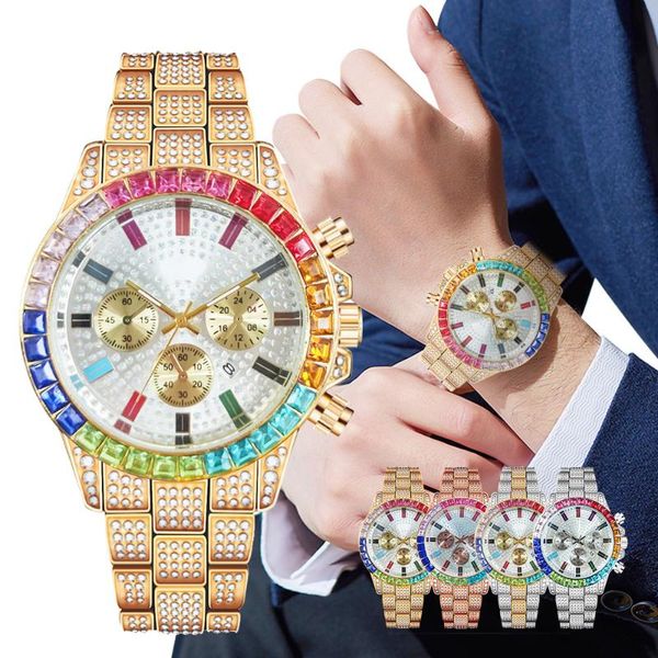

wristwatches men's gold watch luxury rhinestone casual watcheswrist male crystal watches men diamond fashion relogio feminino 2021 gift, Slivery;brown