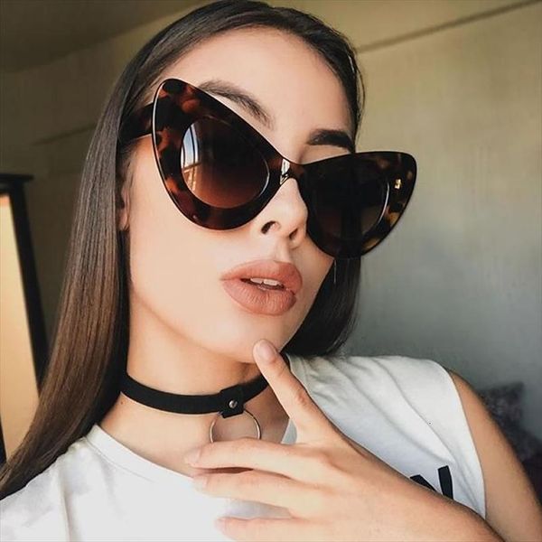 

shiny leopard cat eye oversized sunglasses lady large famous brands sun glasses street 90s accessories uv400 vintage, White;black