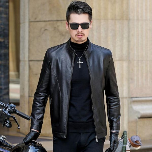 

men's fur & faux thin mens leather jacket spring motorcycle coat men jackets stand collar clothes personalized jaqueta de couro street, Black