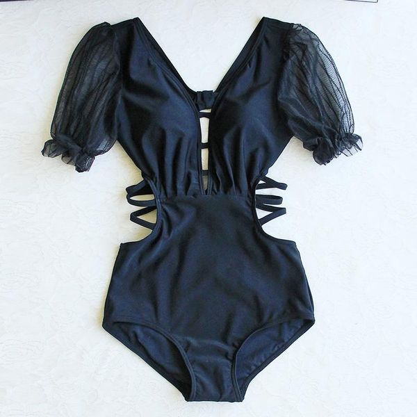 

one-piece suits staerk summer bathing suit female backless deep v-neck web celebrity ins wind gauze dress swimsuit po nice holiday