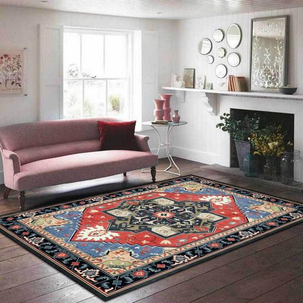 

carpets european style retro red blue geometric flower persian ethnic living room bedroom bedside carpet floor mat customization
