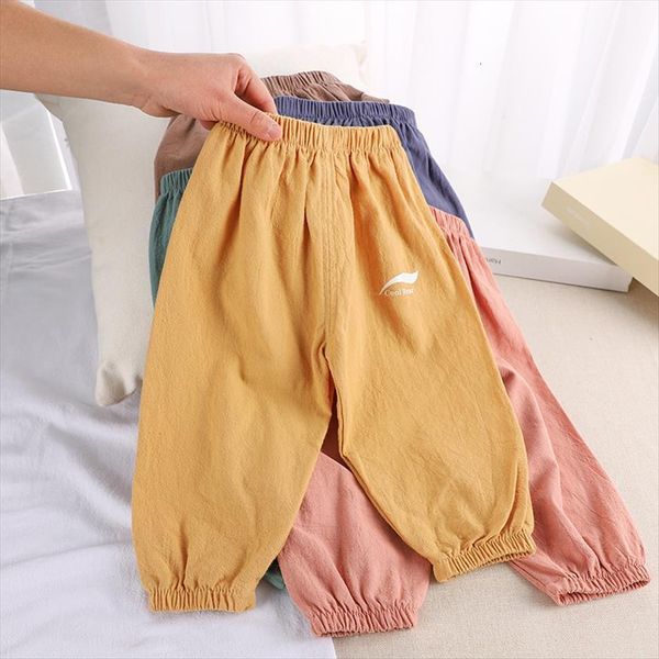 

kids full length pants summer children clothing mosquito baby bloomers boy girl cotton linen pant child trousers, Blue
