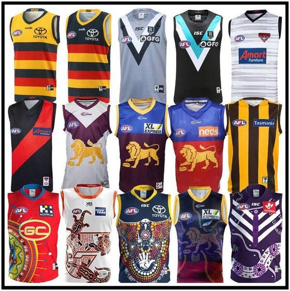 

afl port adelaide crows essendon bombers jersey brisbane lions fremantle dockers tank gold coast suns hawthorn hawks vest rules football jer, Black;gray