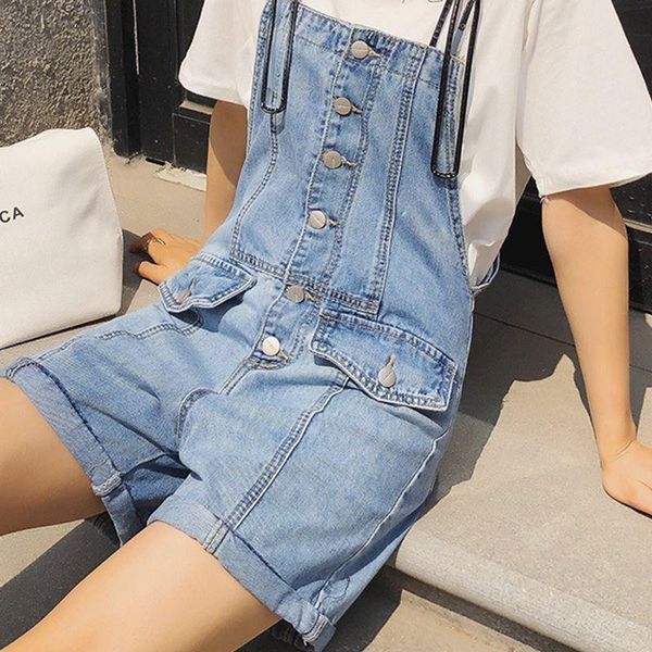 

women's jumpsuits & rompers womens jumpsuit cowboy casual playsuits loose denim shorts fashion light blue hiphop jeans for female sale, Black;white