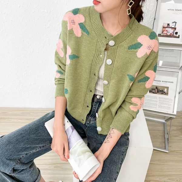 

women's knits & tees autumn and winter sweater women loose outer wear flower embroidery handmade beaded knitted cardigan jacket mujer, White