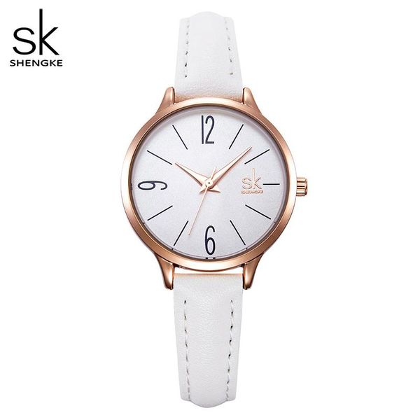 

wristwatches shengke fashion female's watches white leather girl, Slivery;brown