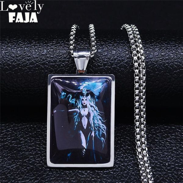 

Gothic Witchcraft Dragon Girl Glass Stainless Steel Silver Color Geometry Necklaces Pendants Women/Men Jewelry Collier N5184S03 Pendant
