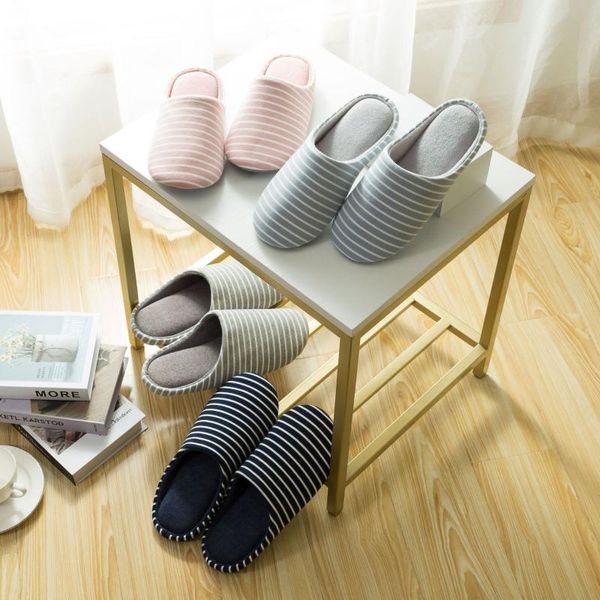 

slippers 2021 five colors striped indoor soft bottom cotton for home shoes interior non-slip, Black