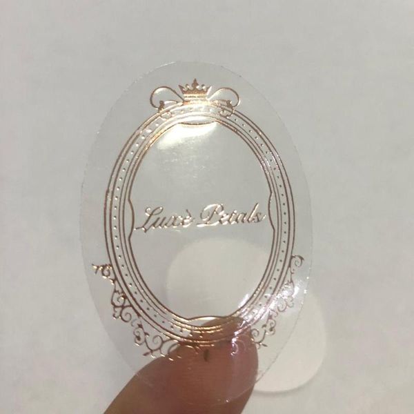 

gift wrap 5x3.5cm real foil stickers clear transparent rose gold oval labels