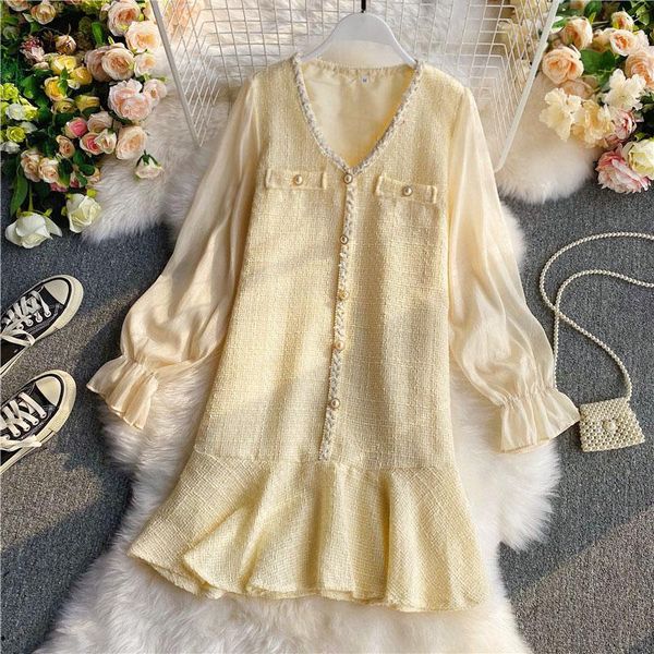 

elegant women dresses v-neck flare sleeved ruffle straight loose mini lady party clothing casual, Black;gray
