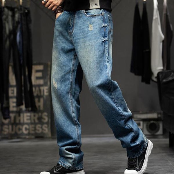 

men's jeans ew men's cotton jeans, four seasons quality loose size 29-44, Blue