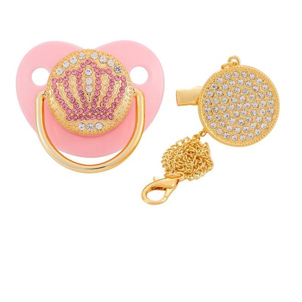 

colors golden bling baby pacifier and clip chain bpa silicone infant rhinestone nipple soother 0-18 months shower gift pacifiers#