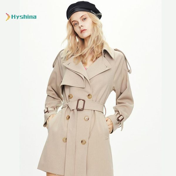 

women's trench coats coat leisure double breasted s-xl lage size, Tan;black