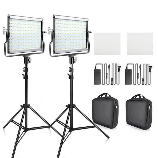 

flash heads travor dimmable bi-color 2set led video light kit with u bracket 3200k-5600k cri96 and bag for studio pography shooting