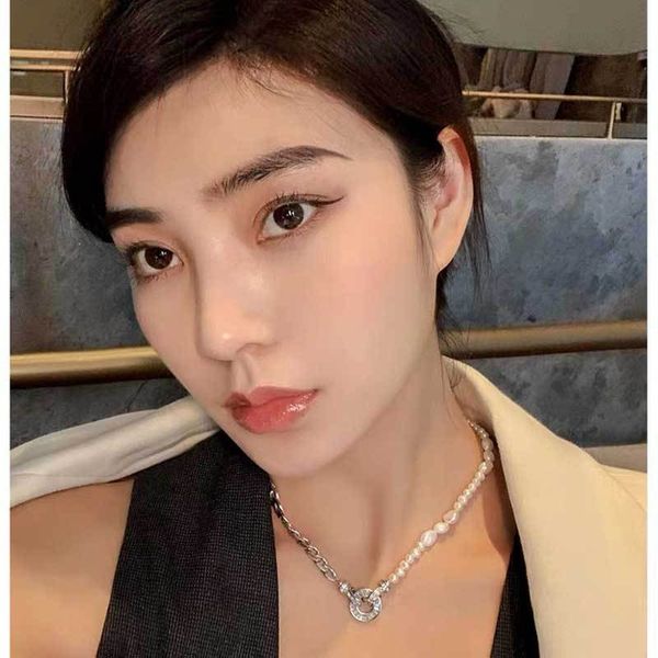 

design jewelry splicing ot buckle diamond inlaid freshwater pearl clavicle neck chain personality fashion temperament necklace female, Black