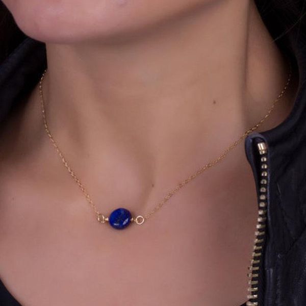 

chokers blue lapis necklace lazuli gold filled, Golden;silver