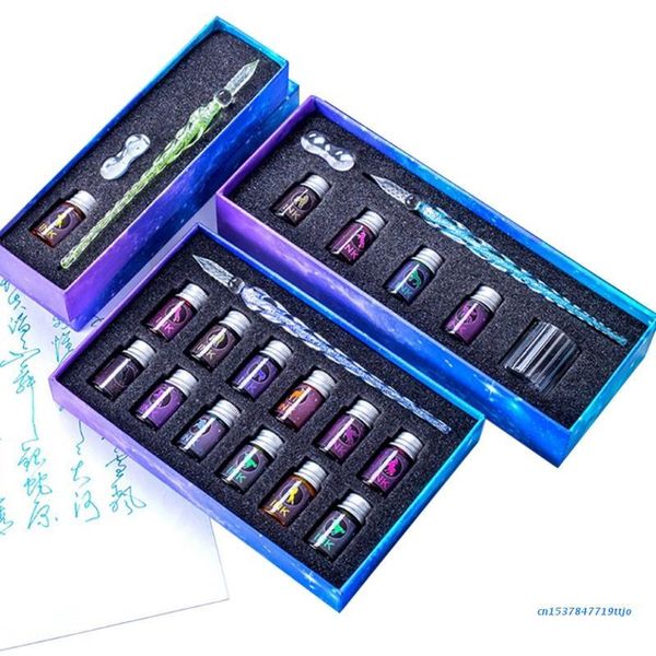

fountain pens 583d 13pcs/set cherry blossom rain bottled dip glass pen ink with writing signature art supplies gifts