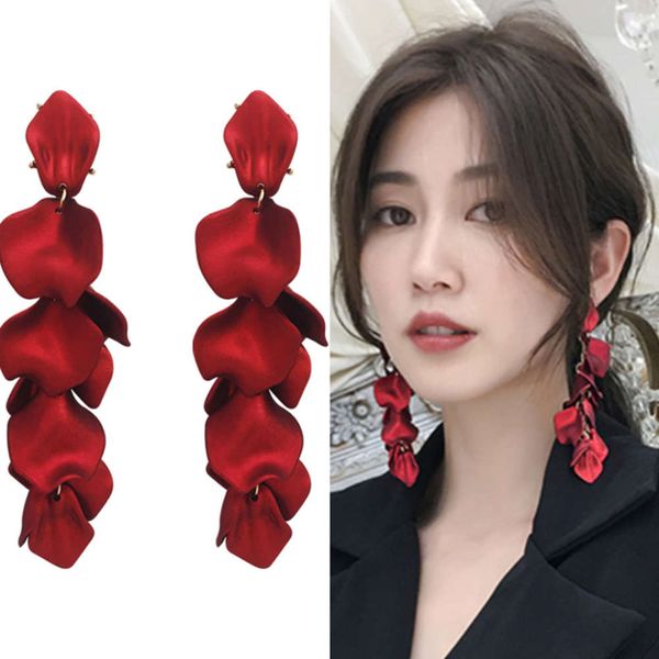 

long rose tassel earrings simple exaggerated atmosphere net safflower