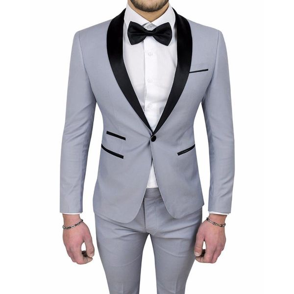 

light gray slim fit wedding tuxedo for groomsmen 2 piece men suits with pants black shawl lapel custom male fashion costume men's & bla, White;black