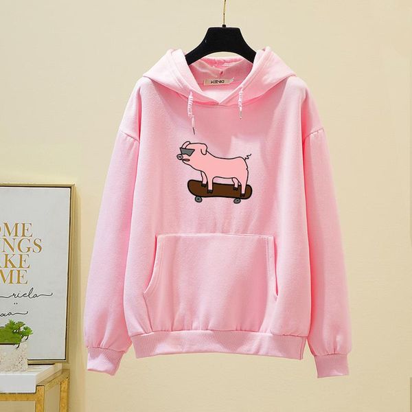 

autumn winter skateboard pig printed hoodies funny harajuku long sleeve hip hop women hooded oversized sweatshirt korean clothes women', Black