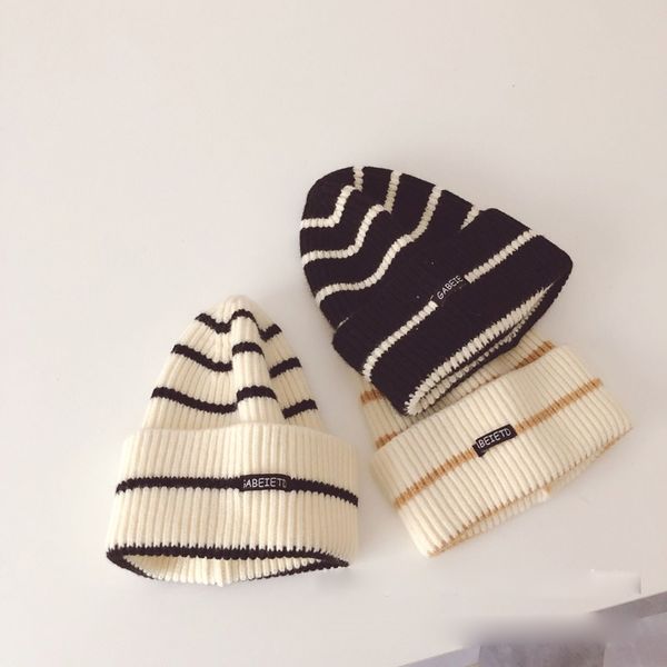 

autumn winter boys and girls fashion striped knitted hat kids preppy style 210528, Yellow