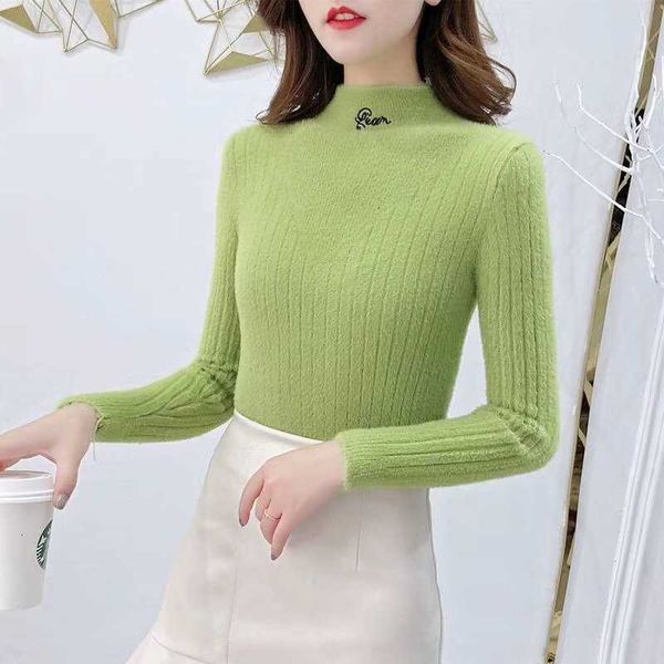 

women's sweaters jumper solid autumn winter thick long sleeve half turtleneck ny ladies casual office lady knitted wear keu0, White;black