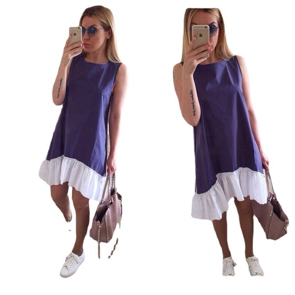 

summer party dresses 2018 casual loose patchwork sleeveless ruffles o-neck mini dress fashion women dress vestidos, Black