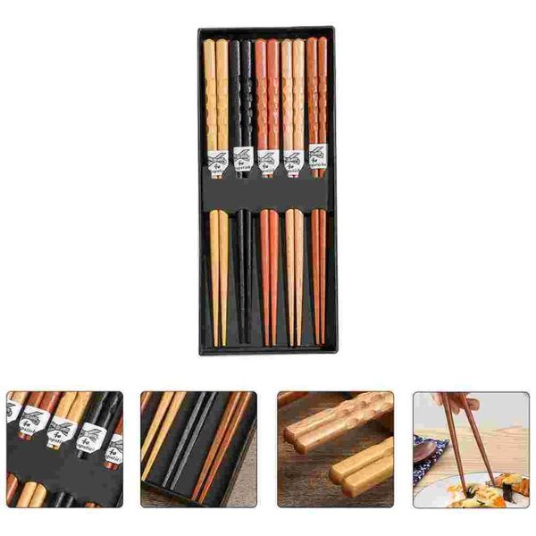 

chopsticks 5 pairs wooden pointed tips non-slip with gift box (khaki)