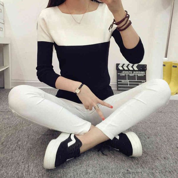 

tigena autumn winter sweater knitted high elastic jumper women sweaters and pullovers female black pink lady knitwear, White;black