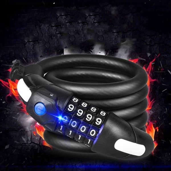 

bike locks 4 digit cycling heavy duty 150cm cable password frosted lock coded with led light (black)