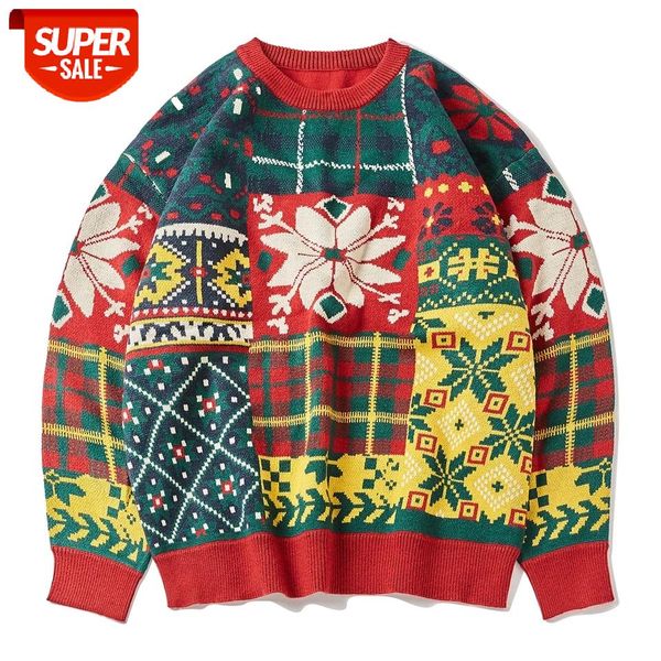 

hip hop streetwear knitted sweater mens 2021 color block geometry print harajuku oversized cotton loose pullover unsiex #ks9r, White;black