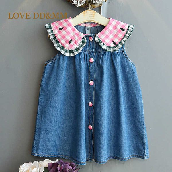

love dd&mm baby girls casual dresses plaid sleeveless denim clothing party outfits kids preppy costumes vestido princess dress 210715, Red;yellow