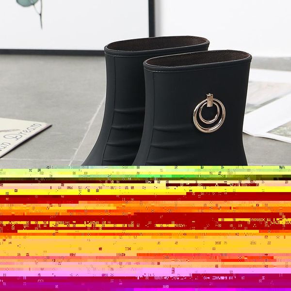 

boots rain waterproof shoes woman water rubber lace up sewing solid flat with non-slip women fashion, Black