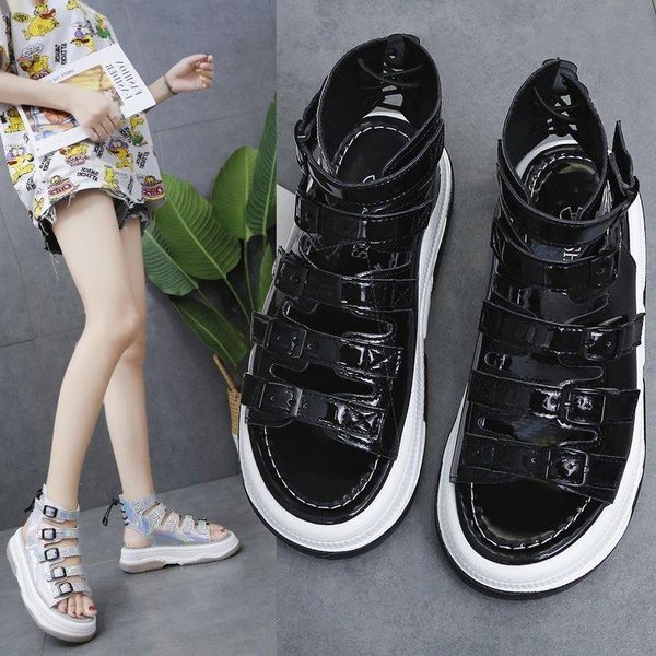 

platform sandals women thick sole gladiator shoes summer fashion buckle open toe zapatos mujer 2021, Black