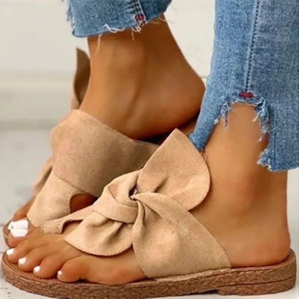 

slippers women summer 2021 fashion solid butterfly-knot shoes flip flops casual beach ladies plus size, Black