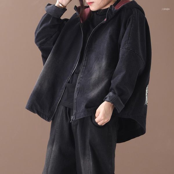 

women's down & parkas women clothes 2021 winter denim parka solid color asymmetric length zipper full casual loose short ladies coats1, Black