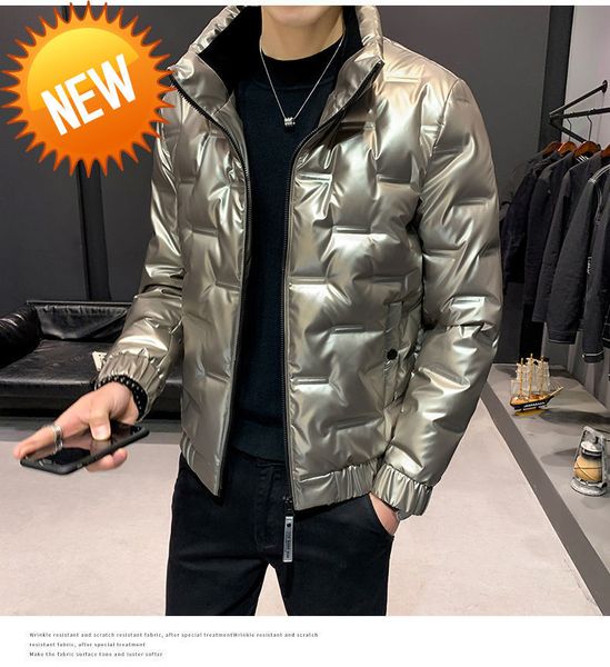 

2021 winter large size men's shiny light thin down jacket short style coat new trend thickening warm hooded, Black