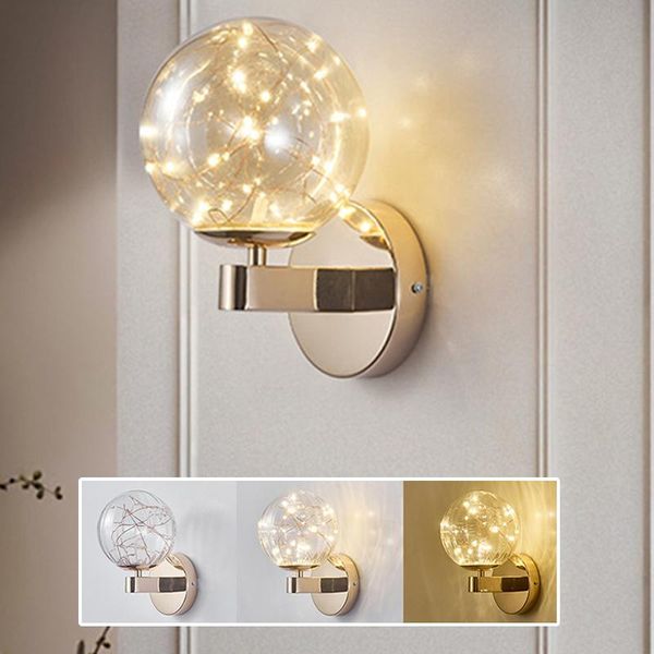 

wall lamp nordic glass ball led sconce bedroom restaurant kitchen decorative night light with bulb