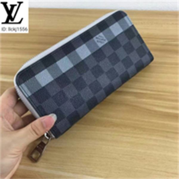 

zip compact brand real long designer evening luxury wallet men m63309 leather black chain wallets checked purse clutches grey striped key ca, Red;black