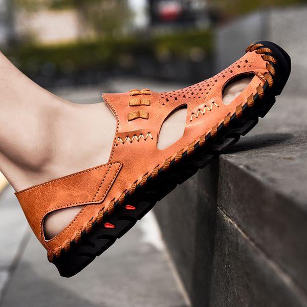 

sandals fashion summer men black brown leather sandy beach sandal men shoes size eur 38-44 code: 92-1766823