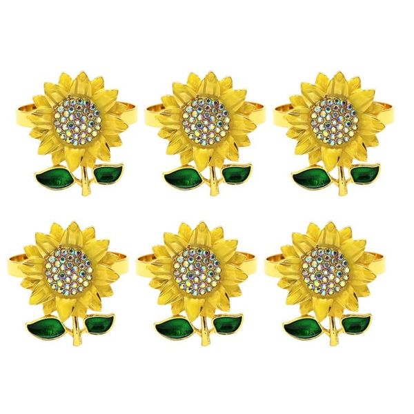 

napkin rings 6pcs sunflower holder metal diamond adornment for christmas, thanksgiving day, birthday