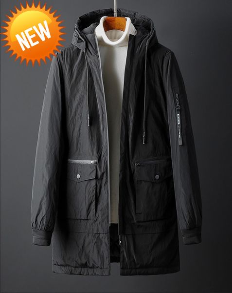 

winter new arrival warm 70% white duck down jacket long hooded fashion coat mens outwear kr style male casual windbreaker, Black