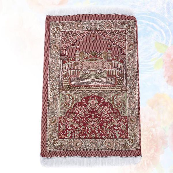 

red printing prayer mat muslim islamic cotton yarn rug rectangular worship carpet meditation pilgrimage blanket carpets