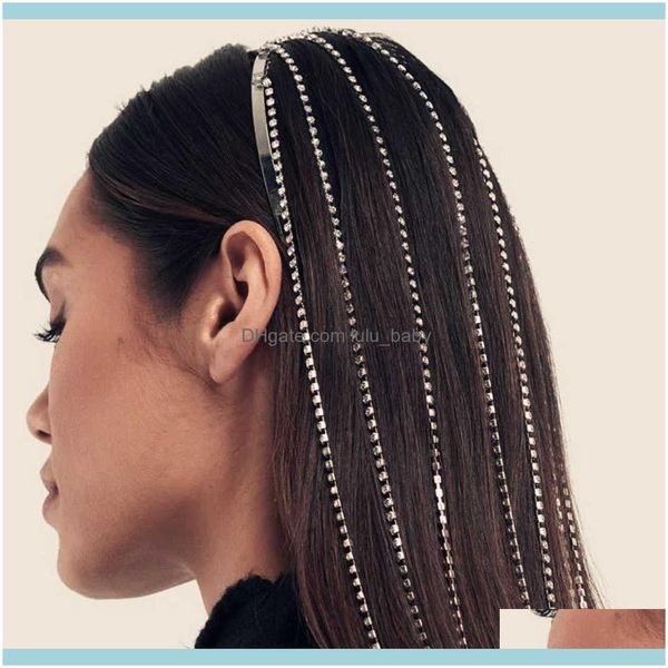 

wedding jewelrystonefans luxury long tassel rhinestone headpiece aessories for women crystal hair hoop headband head chain jewelry drop deli, Slivery;golden